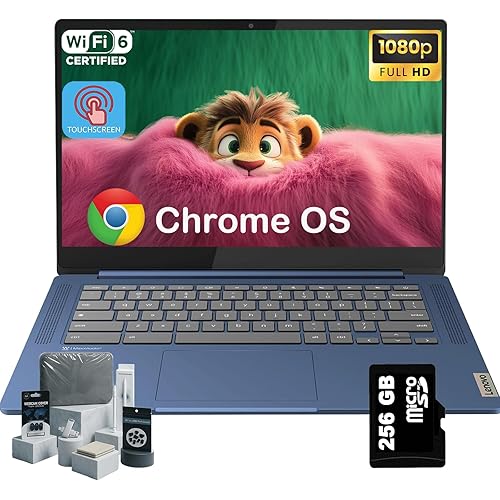Lenovo IdeaPad Slim 3 Chromebook - 14'' Touchscreen Full HD Display • 8-Core MediaTek Kompanio 520 CPU • 4GB RAM • 64GB eMMC & 256GB Micro SD Card • Wi-Fi 6 • for Business Student • Chrome OS • Blue