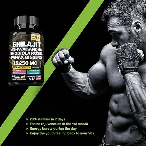 Miniatura 7 de Shilajit Ashwagandha Capsules, multivitamínico de hierbas 8 en 1 para hombres y mujeres, con Rhodiola Rosea, cúrcuma de ginseng, extracto de hongos,