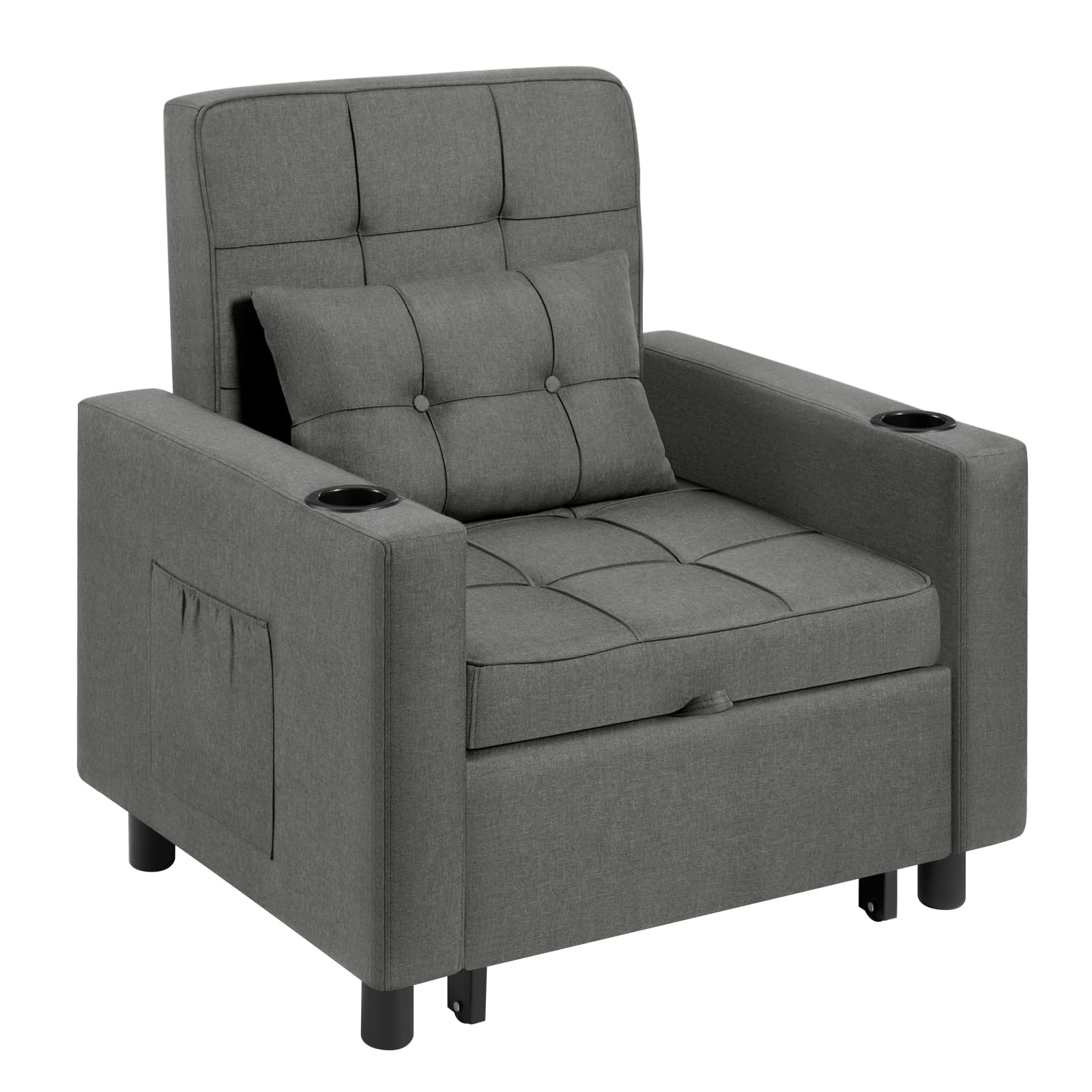 WOLTU Sillón Cama, Sofá Cama 1 Plaza, Sillon Reclinable en 6 Posiciones, Sofá Plegable 3 en 1, Sillon Convertible para Salón, Estudio, Lofts y Oficina, Sillón Relax con Almohadas, Lino, Gris Oscuro