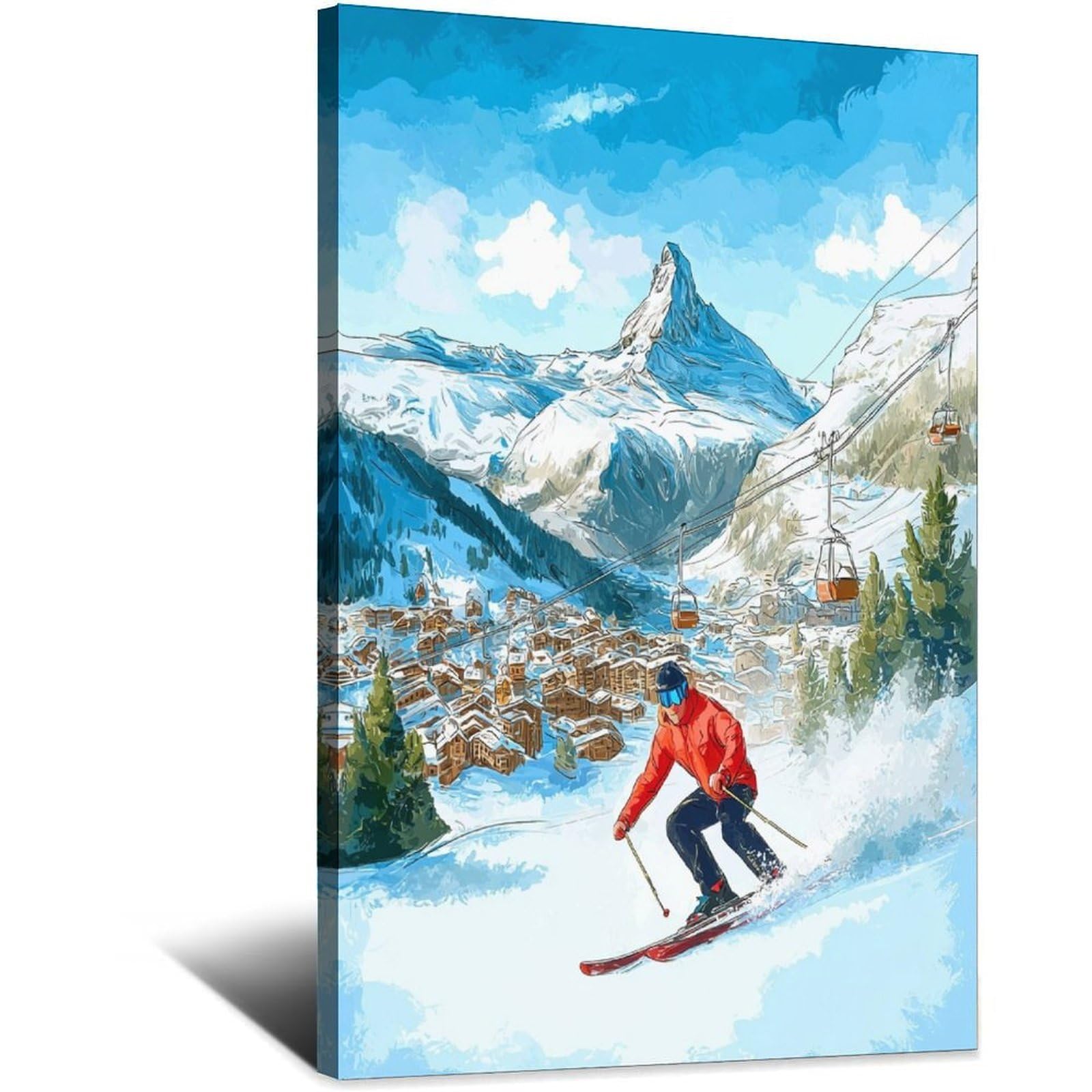 CFXNGA Zermatt Ski Posters 20x30inch(50x75cm) Vintage Watercolor Canvas Art