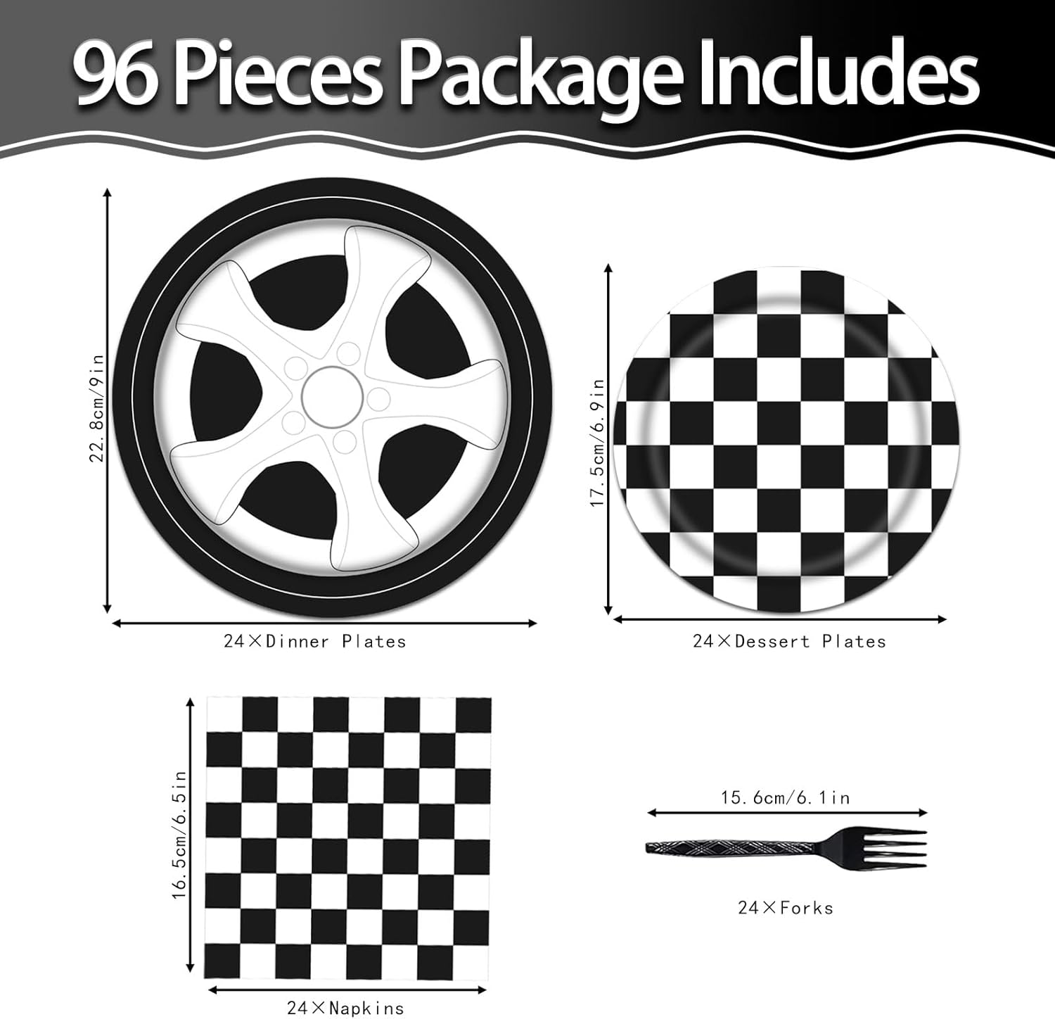 96PCS Racing Car Plates and Napkins Racing Car Birthday Tableware Set Race Car Party Supplies Car Birthday Party Decorations Checkered Racing Car Birthday Party Supplies Plates Napkins Forks Serve 24 - Image 2