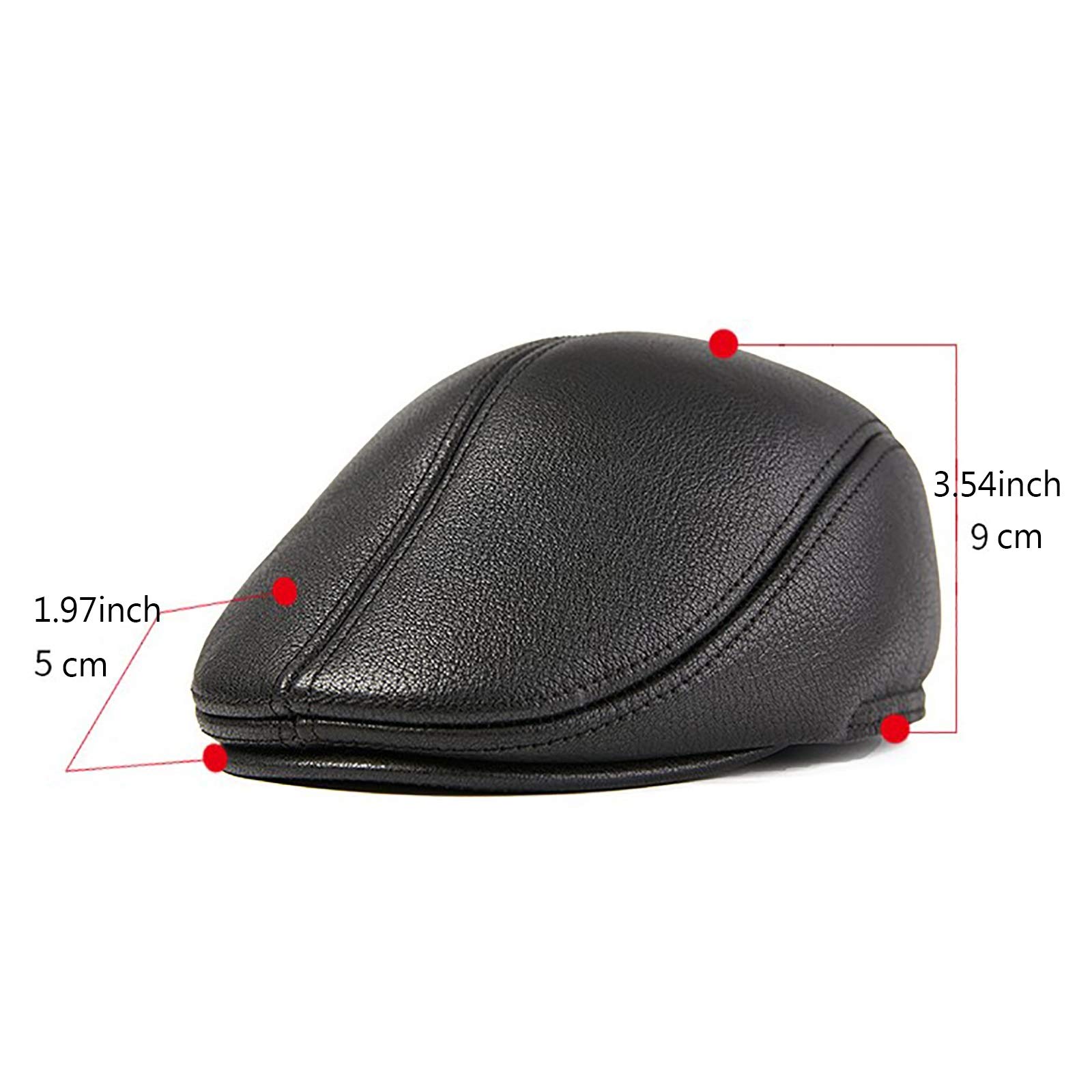 Czapki zimowe, męska skórzana czapka beret vintage czapka golfowa czapka płaska czapka gazeciarza jesień zima(Black-55-56cm)