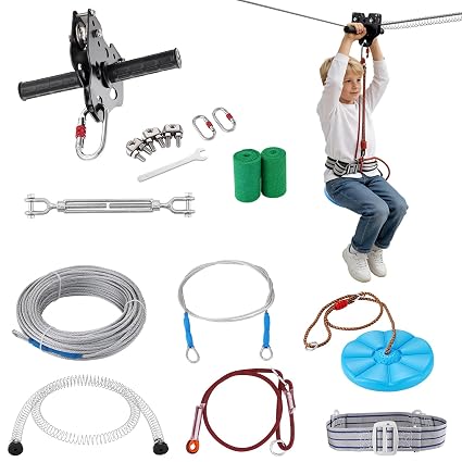 VEVOR Kit Tyrolienne Complète 24,4m avec Ceinture et Harnais