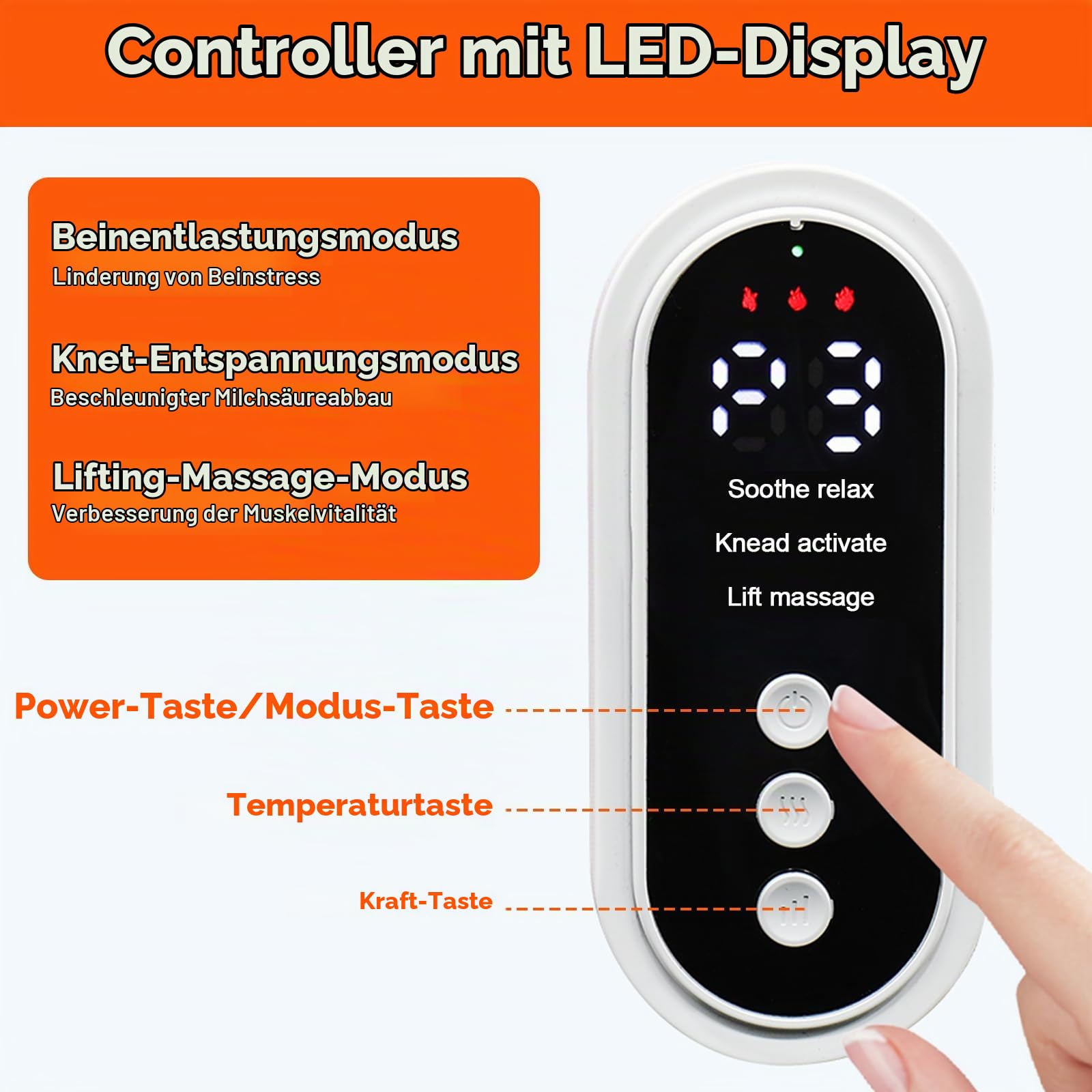 Kabelloses Beinmassagegerät, Wadenmassagegerät mit Heizung und Luftkompression, Heißdruckmassagegeräts mit 3 Modi und Heizfunktion, Muskelentspannung, für Oberschenkel, Waden, Knie