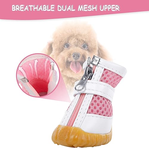 Miniatura 9 de AOFITEE Zapatos de malla para perro, zapatos transpirables para perros pequeños, sandalias impermeables para cachorros con suela antideslizante y