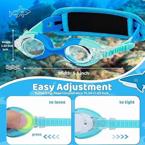Miniatura 6 de Vvinca Kids Swim Goggles with Fabric Strap No Tangle Pain-Free, Anti-Fog Swimming Pool Goggle No Leak for Toddlers Girls Boys