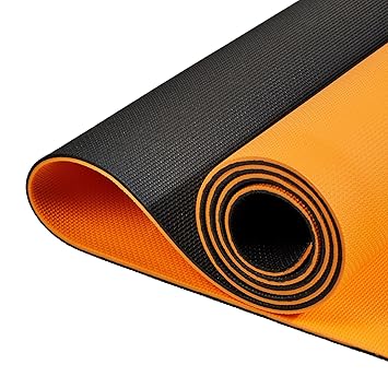 AmazonBasics Dual Colour Yoga Mat | 6 MM Thick Mat | Carry Strap | Grippy Surface | Anti Slip Exercise Mat | EVA & LDPE Material | Yoga Mat for Men & Women | Exercise Mat for Gym or Home (Black and Orange) - image, photos