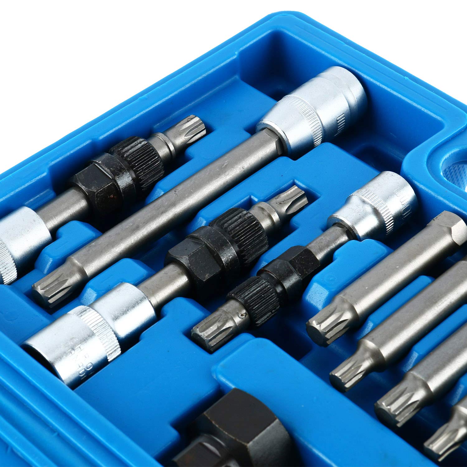 8MILELAKE 18 Pcs Alternator Pulley Service Decoupler Insert Bit Socket Set Tool Kit Car Pulley