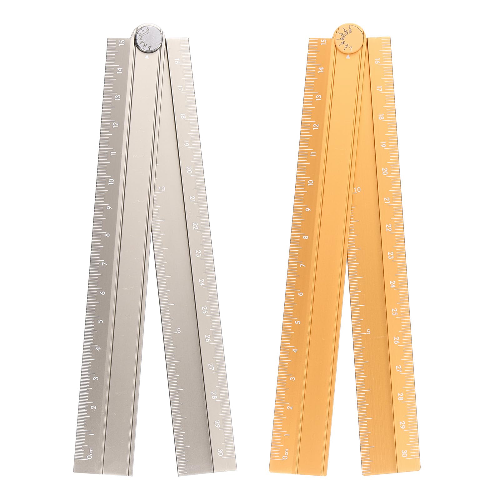 sourcing map 2pcs Folding Straight Ruler 30cm Metric Aluminum Alloy Protractor Foldable Angle Ruler Geometric Measure Tool with Angle Line for Architect Artist Office, Khaki/Orange-Gold