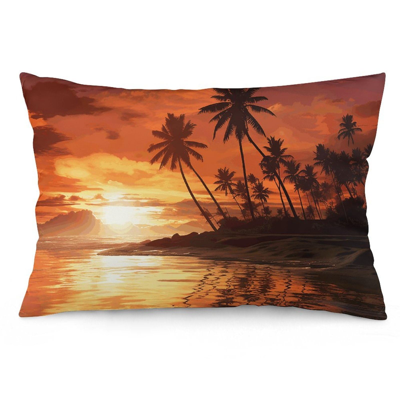 2 Pack Pillow Cases for Hair and Skin, Soft Breathable Pillow Case Covers with Hidden Zipper, Palm Tree Sunset Pillowcase 12 "x20 Pillow Covers for Sleeping Gift