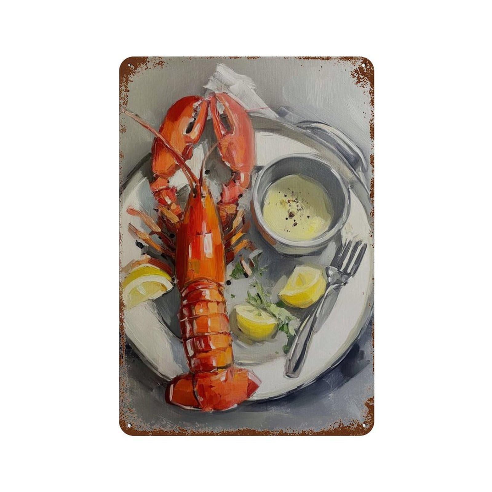 xiaoxiaoshen Lobster Kitchen Seafood Dining Rustic Coastal Food Nautical Restaurant Work Wall Decor Art Metal Tin Poster Modern Home Decor Art Home Bar Shop Decorations Vintage Sign 30x20cm