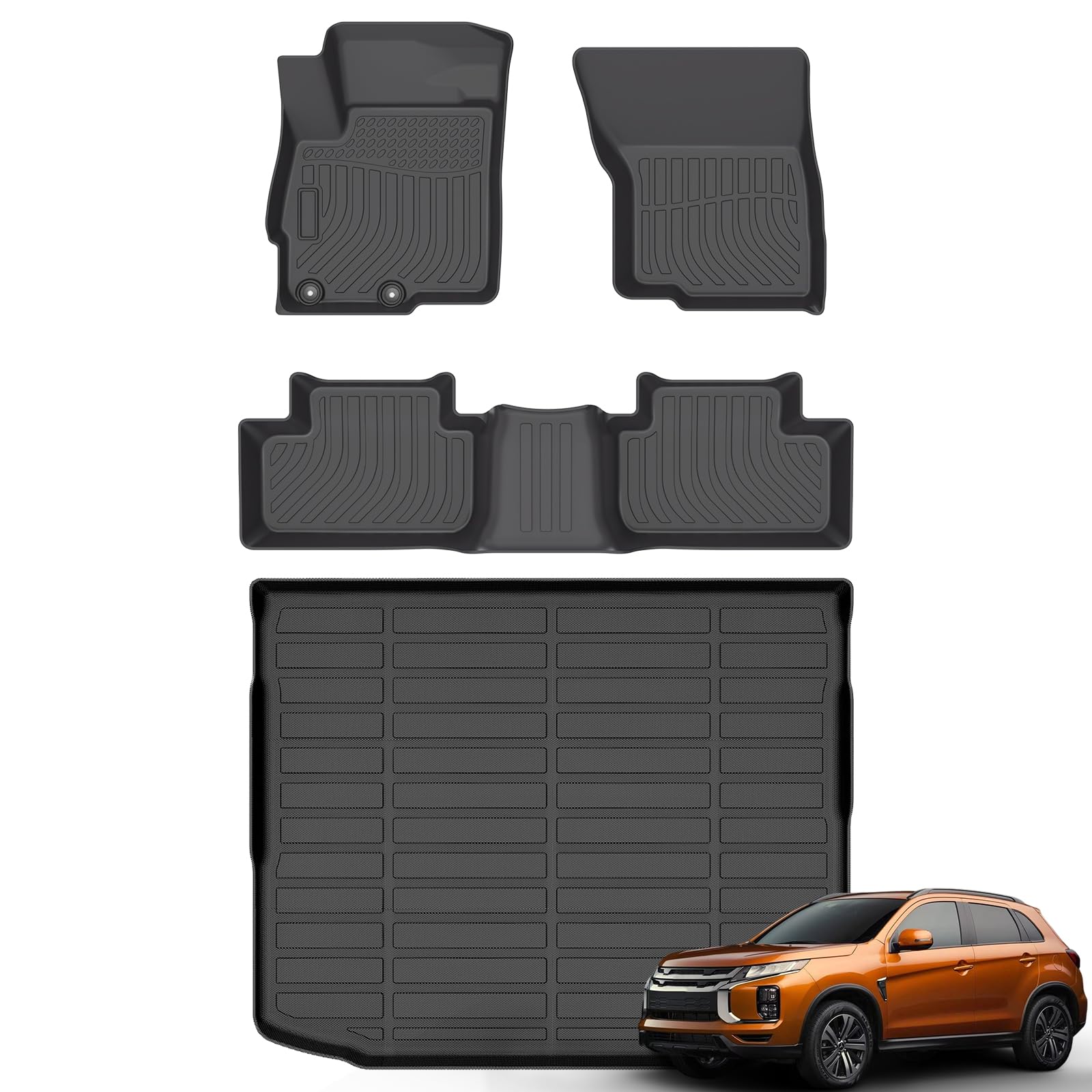 Floor Mats &amp; Cargo Liner for Mitsubishi Outlander Sport 2011-2025 2026, All Weather Automotive TPE Floor Liners Set Anti-Slip Waterproof Accessories (Car Mats+Trunk Mat) Black