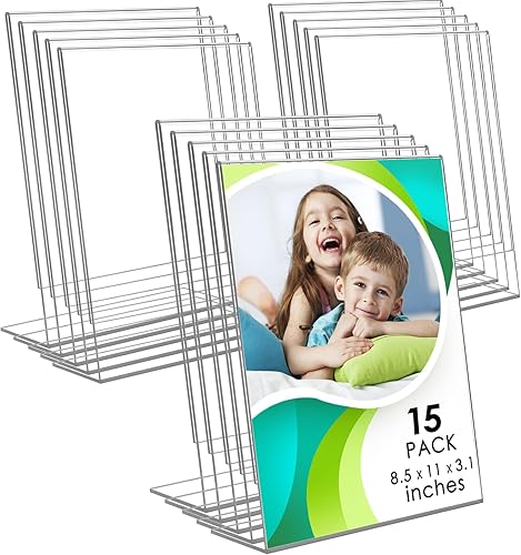 Soporte acrílico para letreros de 8.5 x 11 pulgadas, soporte de letrero acrílico con parte trasera inclinada, soporte de plástico transparente en