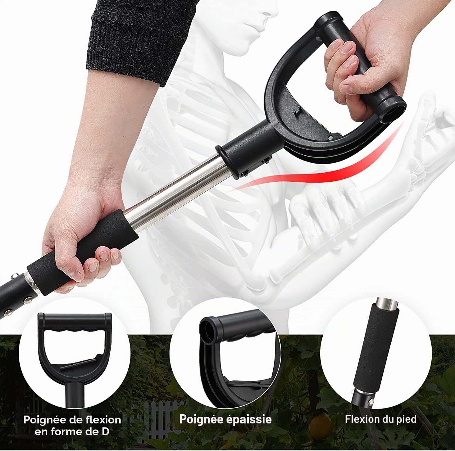 Pelles pour Creuser, 78cm Bêche de Jardin en Acier avec Poignée en D - Pelles pour Creuser en Sols Durs et Caillouteux pour Camping Car Gardening/Argent