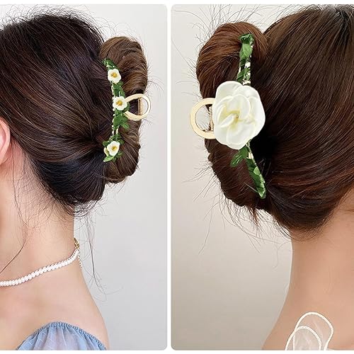 Miniatura 7 de 2 pinzas de metal para el pelo de múltiples formas, pinzas de pelo de flores de camelia para cabello fino y grueso medio, elegantes pasadores de