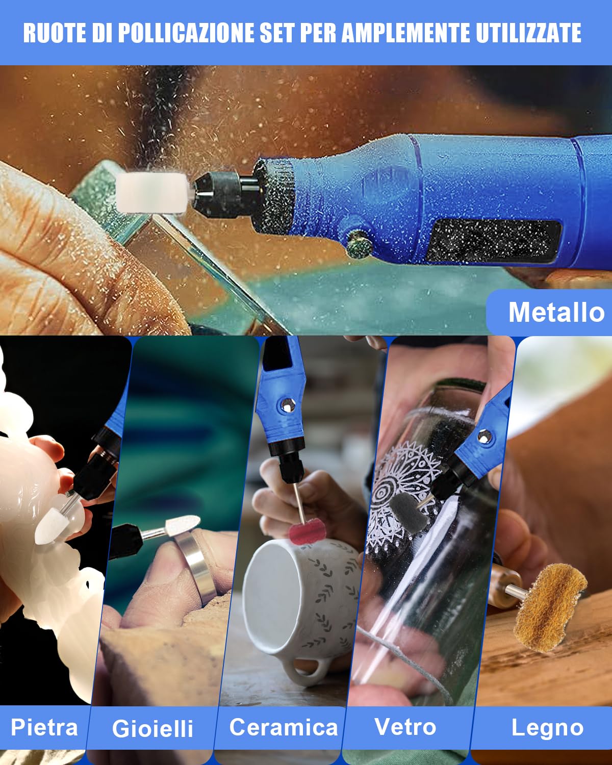 140 Pezzi Accessori per Dremel Elettrico Lucidatura, Ruota in Lana 3mm per la lucidatura metallo Metallo, Vetro, Gioielli, Kit Utensile Rotante Completo