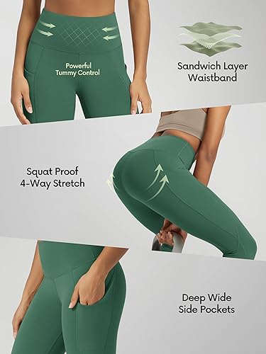 Miniatura 123 de ODODOS - Leggings tipo capri de mujer, no se traslucen y modelan el abdomen, con cintura alta y bolsillos; para hacer yoga, atletismo, ejercicio