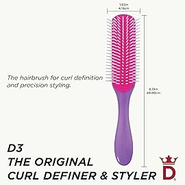 Denman Curly Hair Brush D3 (African Violet) 7 Row Styling Brush for Detangling, Separating, Shaping and Defining Curls - For Women and Men