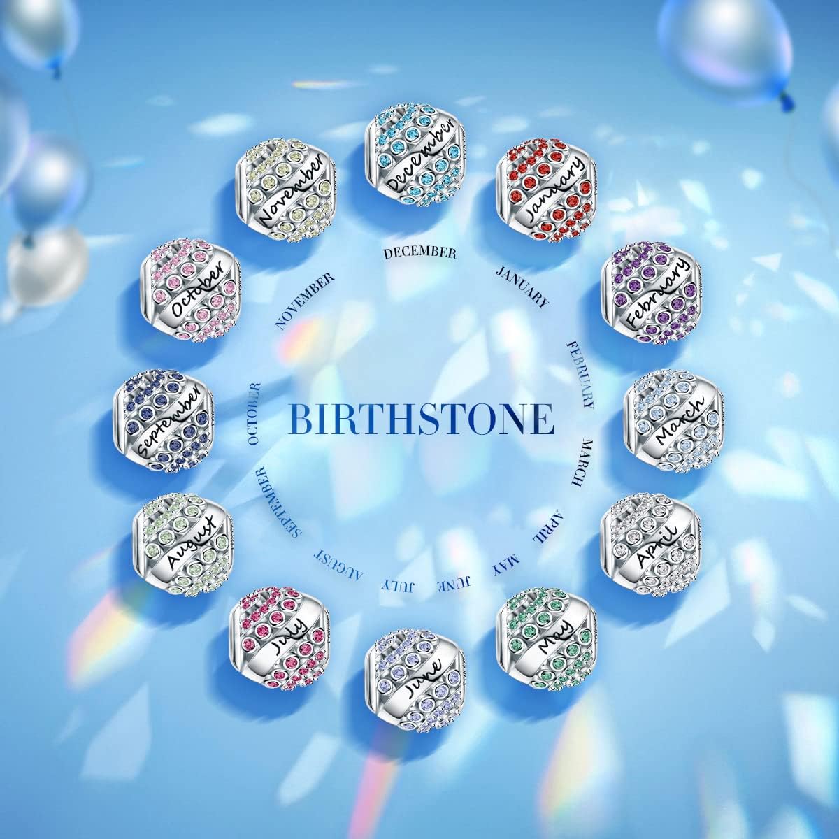 FOREVER QUEEN Birthstone Charm for Bracelet - 925 Sterling Silver Bead Openwork, Happy Birthday Charm for Necklace - Valentine's Day Mother's Day Gift - Image 6