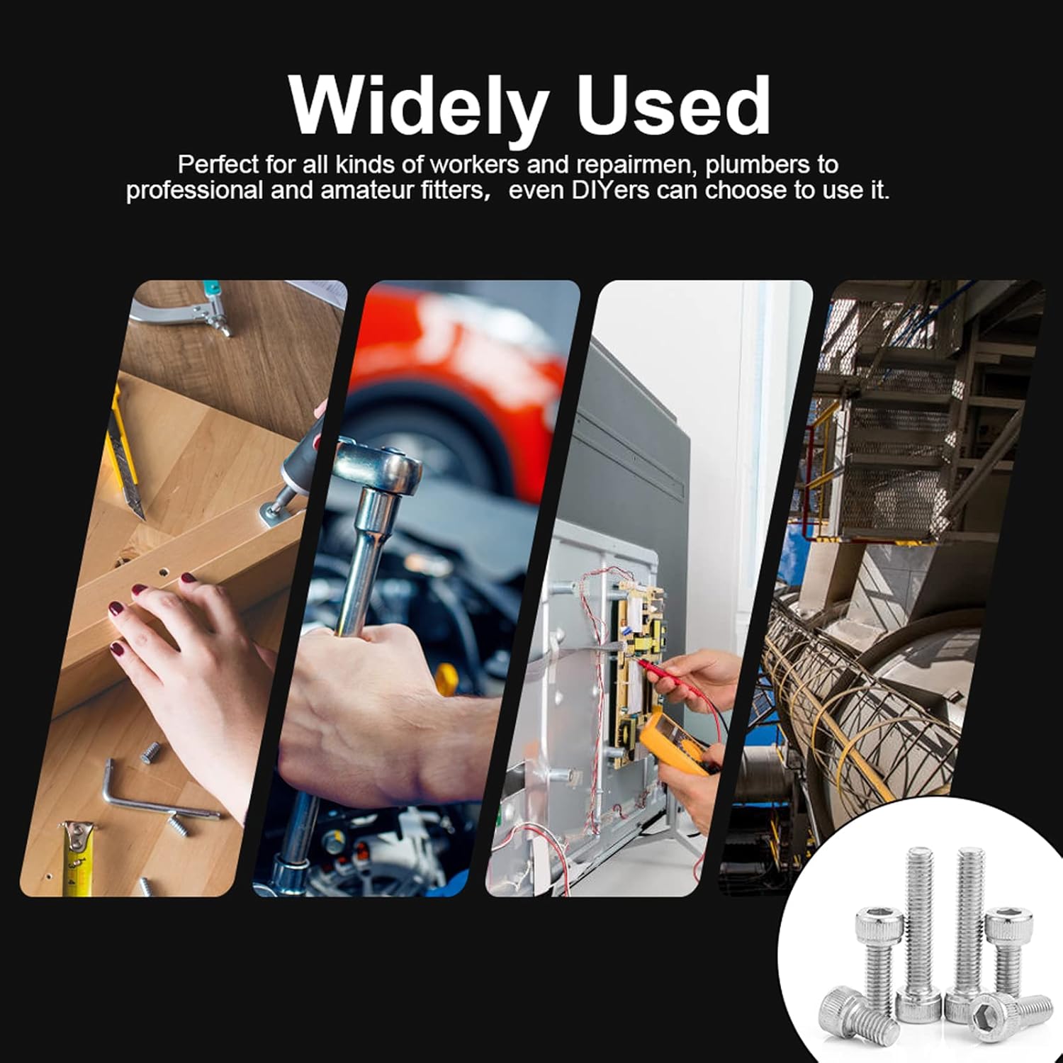 NINDEJIN M2 M3 M4 M5 Machine Screws Assortment Kit, Hex Socket Head Cap Screws Bolts, Nuts, Washers & Wrench (580pcs Stainless Steel+1060pcs Carbon Steel)