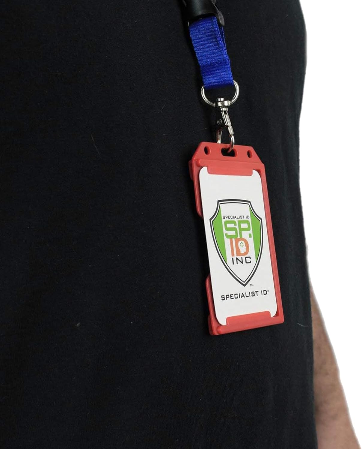 Bulk 50 Pack - Red Hard Plastic Badge Holder Vertical - Side Load 2 Card Protector - Multiple Card ID Badge Holders - Heavy Duty Rigid/Hard Plastic by Specialist ID (Red)