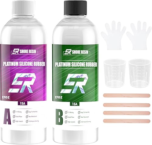 Kit de fabricación de moldes de silicona de 34 onzas, goma de silicona platino 15A, relación de mezcla de silicona líquida 1:1 para moldear moldes