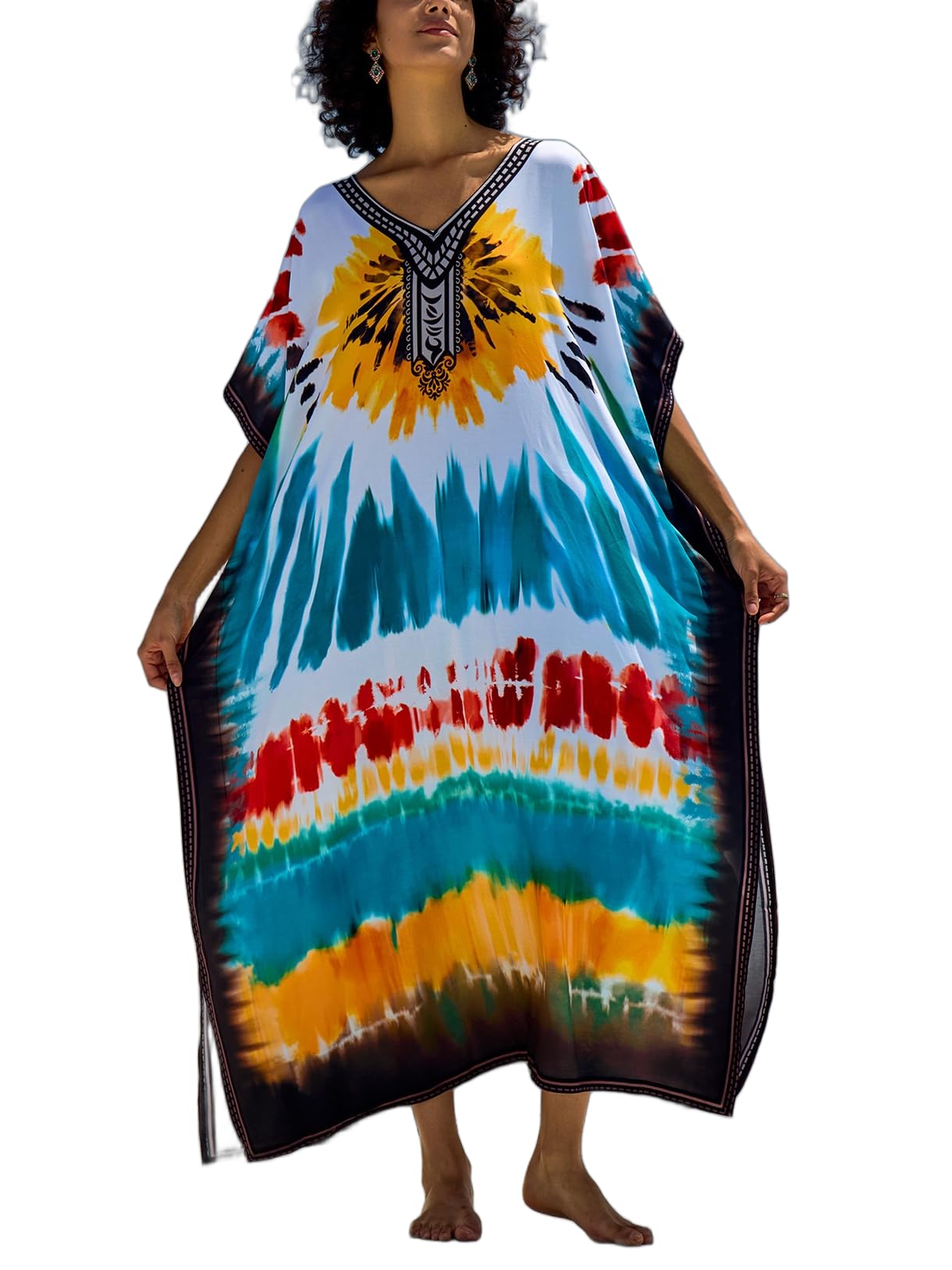 NFVNKJ Women's Plus Size Beach Lounge Kaftan Maxi Dress Swimsuit Coverup for Women