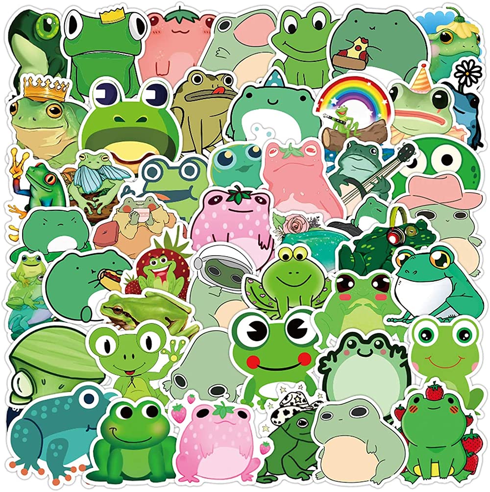 Frog Stickers, 50 Pcs Vinyl Waterproof Stickers for Laptop, Skateboard, Water Bottles, Computer, Phone, Guitar, Frogs Stickers for Kids Teens Adult