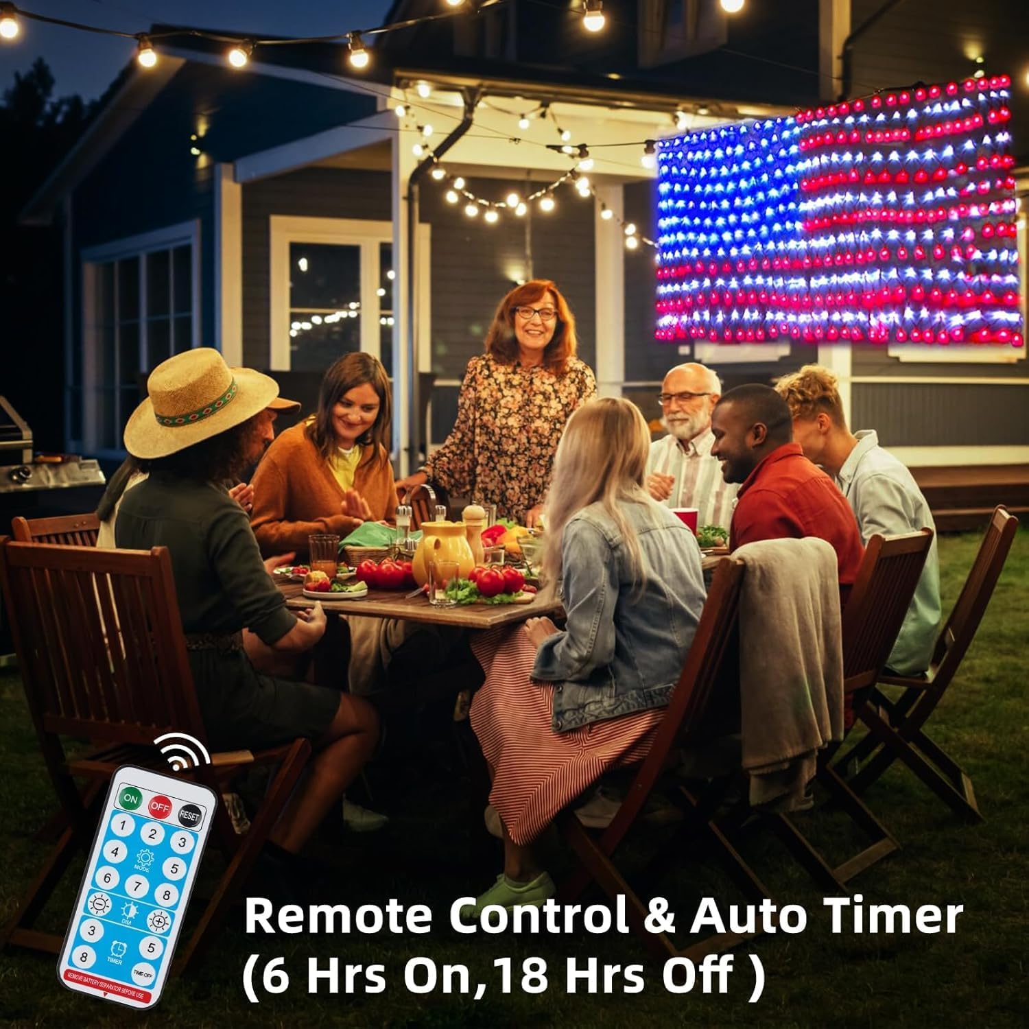 MZD8391 Solar US Flag Lights, 420 LEDs Waterproof American USA Net Lights, 6.75 FT x 3.53 for Garden, 4th of July, Independence Day Decoration [Solar & USB 2 Power Way]