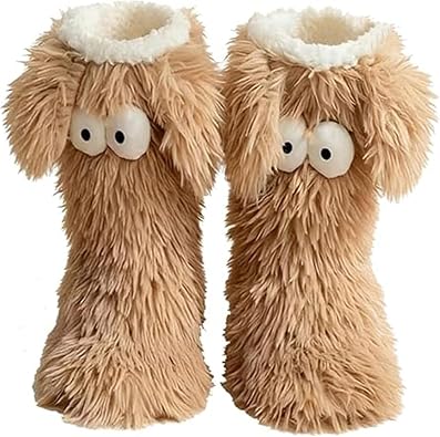 Muffle Friends Cozy Socks, Cute Big Eyes Women s Funny Fuzzy Slipper Socks with Ears, Non-Slip House Warm Sock, Winter Warm Fluffy Soft Slippers, Fluffy Cozy Plush Slipper Sock for Women Girls