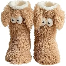 Muffle Friends Cozy Socks, Cute Big Eyes Women s Funny Fuzzy Slipper Socks with Ears, Non-Slip House Warm Sock, Winter Warm Fluffy Soft Slippers, Fluffy Cozy Plush Slipper Sock for Women Girls