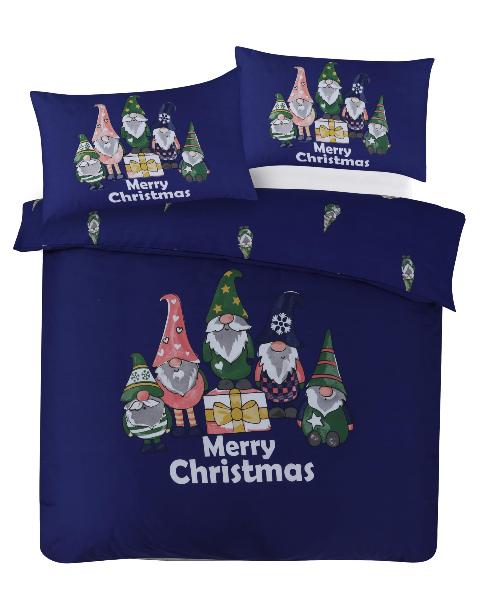 Charlotte Andersen Blue Christmas Gonks Duvet Cover Set Double Xmas Festive Bedding With Pillowcases (, Double)