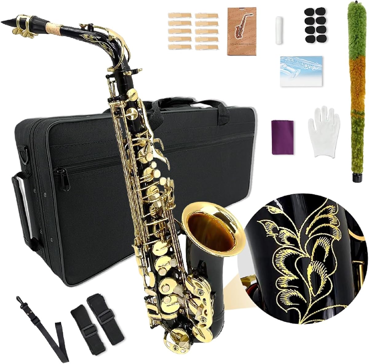 Alto saxophone for beginners adult E Flat Saxophone Beginner Kit with Mouthpiece, Carrying Case, Straps, 10Reeds