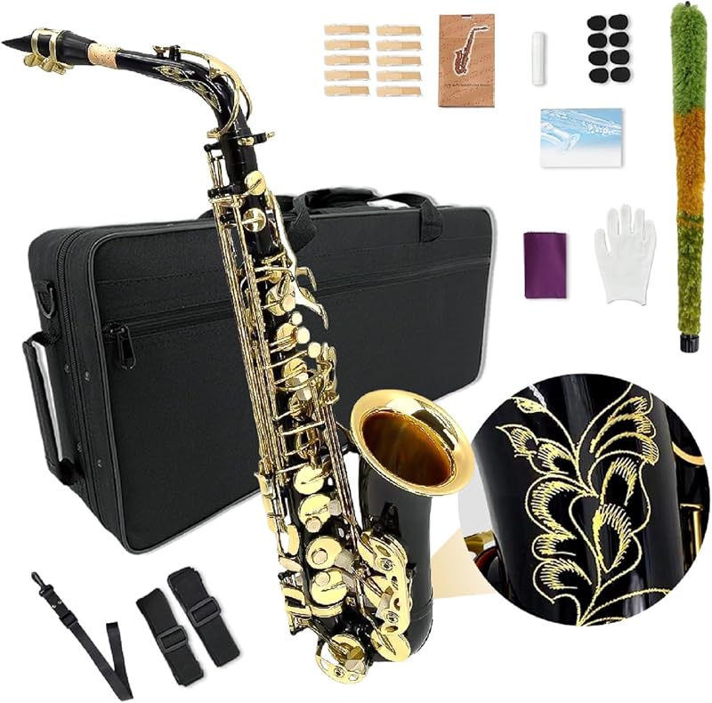 Alto saxophone for beginners adult E Flat Saxophone Beginner Kit with Mouthpiece, Carrying Case, Straps, 10Reeds