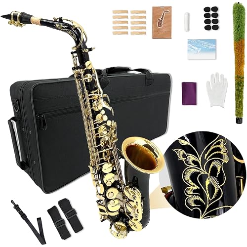 Alto saxophone for beginners adult E Flat Saxophone Beginner Kit with Mouthpiece, Carrying Case, Straps, 10Reeds
