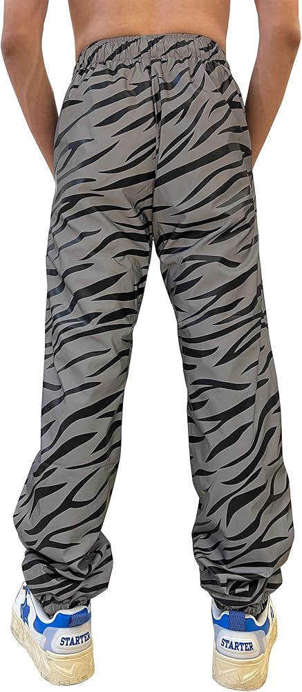 LZLRUN Zebra Reflective Pants Men Hip Hop Dance Fluorescent