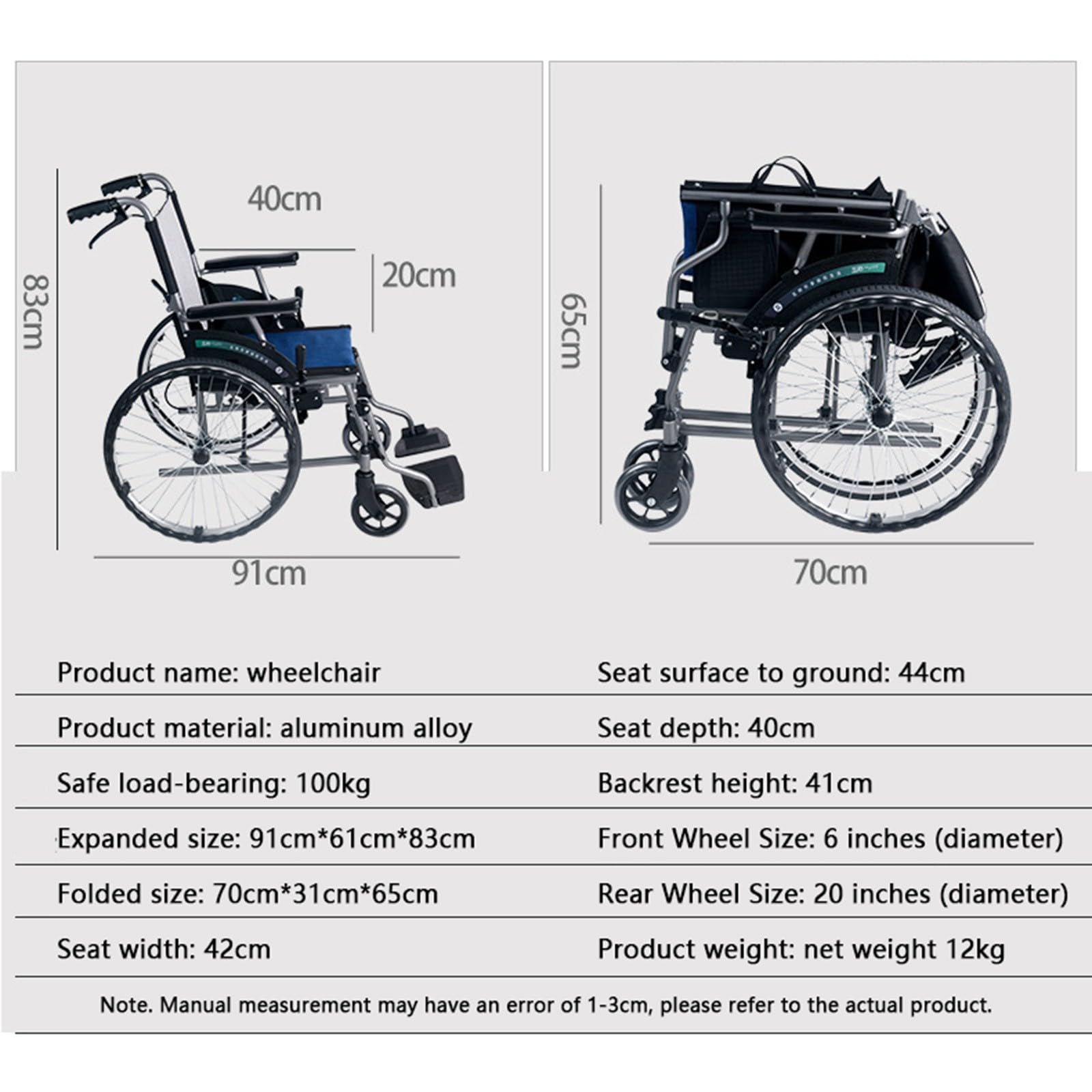 Sillas De Ruedas Autopropulsadas,Aluminio Ligero Plegable,Trolley para Silla De Ruedas para Ancianos De Viaje Pequeño con Frenos De Asistente para Cinturón De Seguridad A