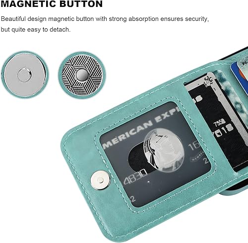 Miniatura 7 de KIHUWEY Funda compatible con iPhone 12 Mini de 5.4 pulgadas (verde menta) con soporte para tarjeta de crédito, cierre magnético de alta calidad,