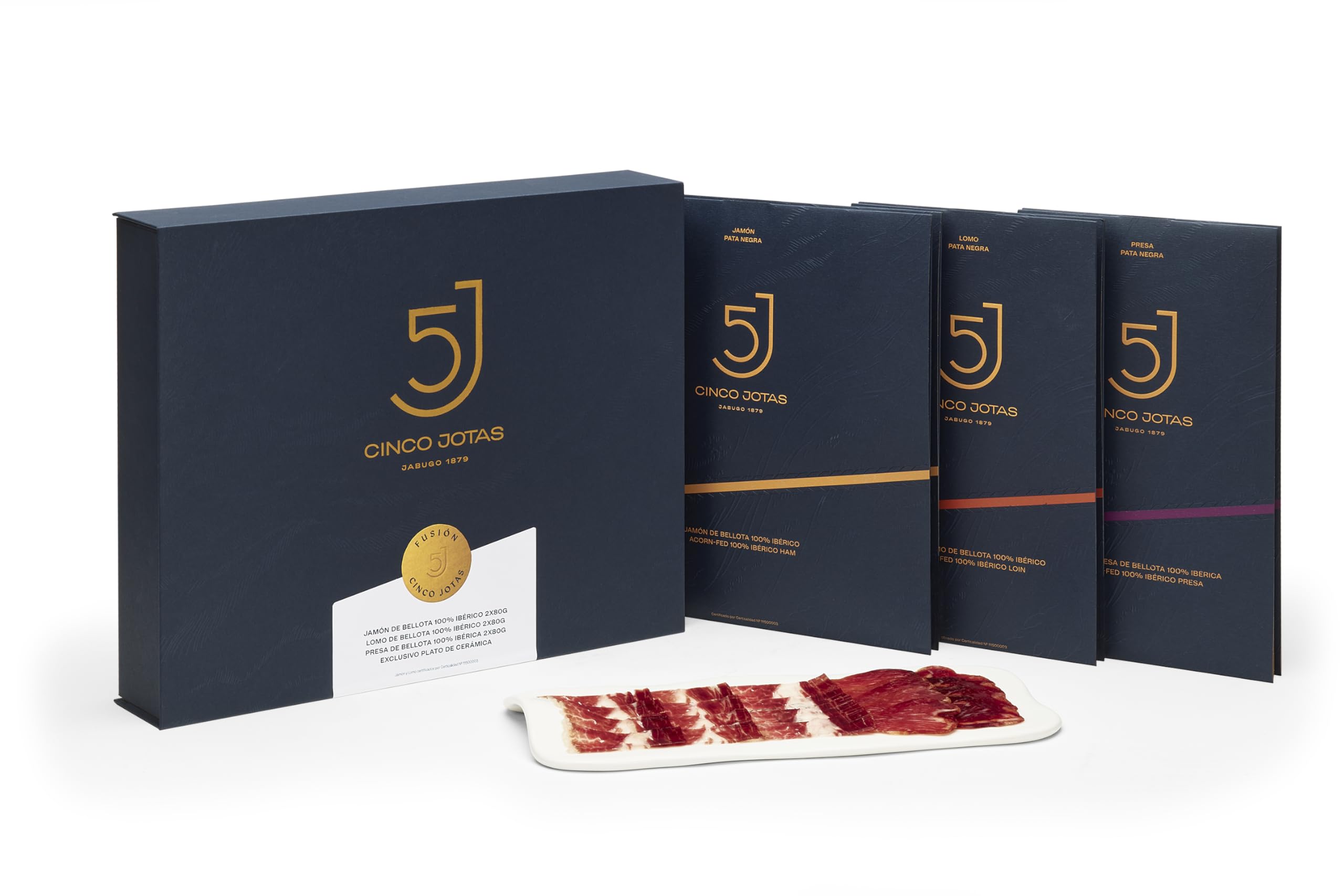 Cinco Jotas Estuche Fusión - Pack de 6 Sobres variados 80g con Plato Regalo