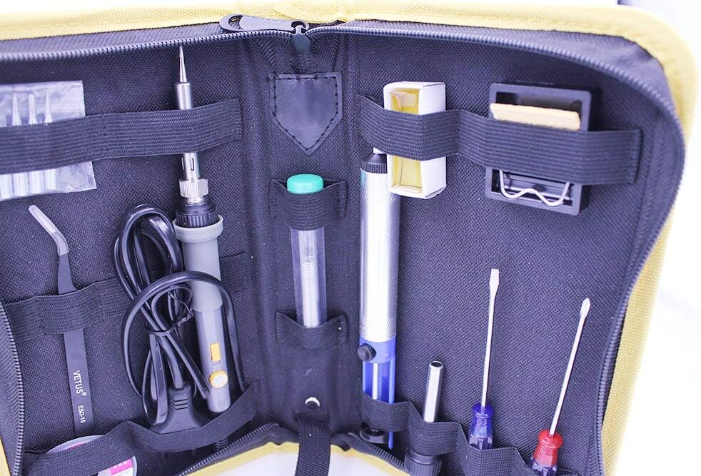 Soldering 60W 220V Adjustable Temperature Soldering Iron Kit 5pcs Tips Sucker Solder Iron Stand Tweezers Wire Bag Welding Repair Tools Kit - CN