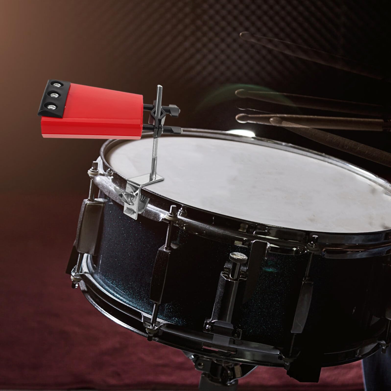 Tamburo Campanaccio in Metallo di Campanacci per Batteria con Striscia Sordina Accessorio per Tamburo Montabile per Percussioni