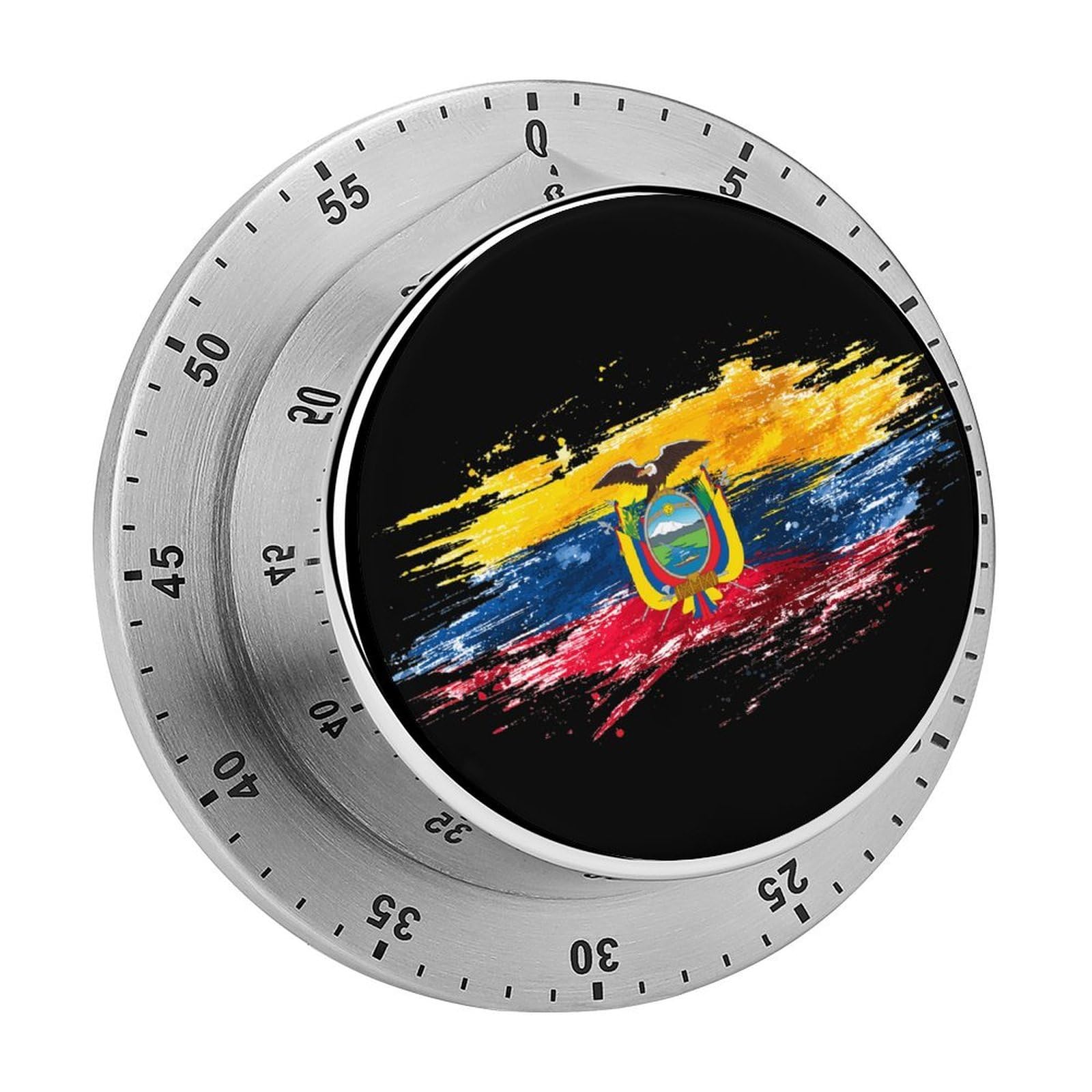Ecuador Ecuadorian Flag National Emblem Mechanical Timer with Alarm for Kitchen Cooking Productivity Stainless Steel Timers