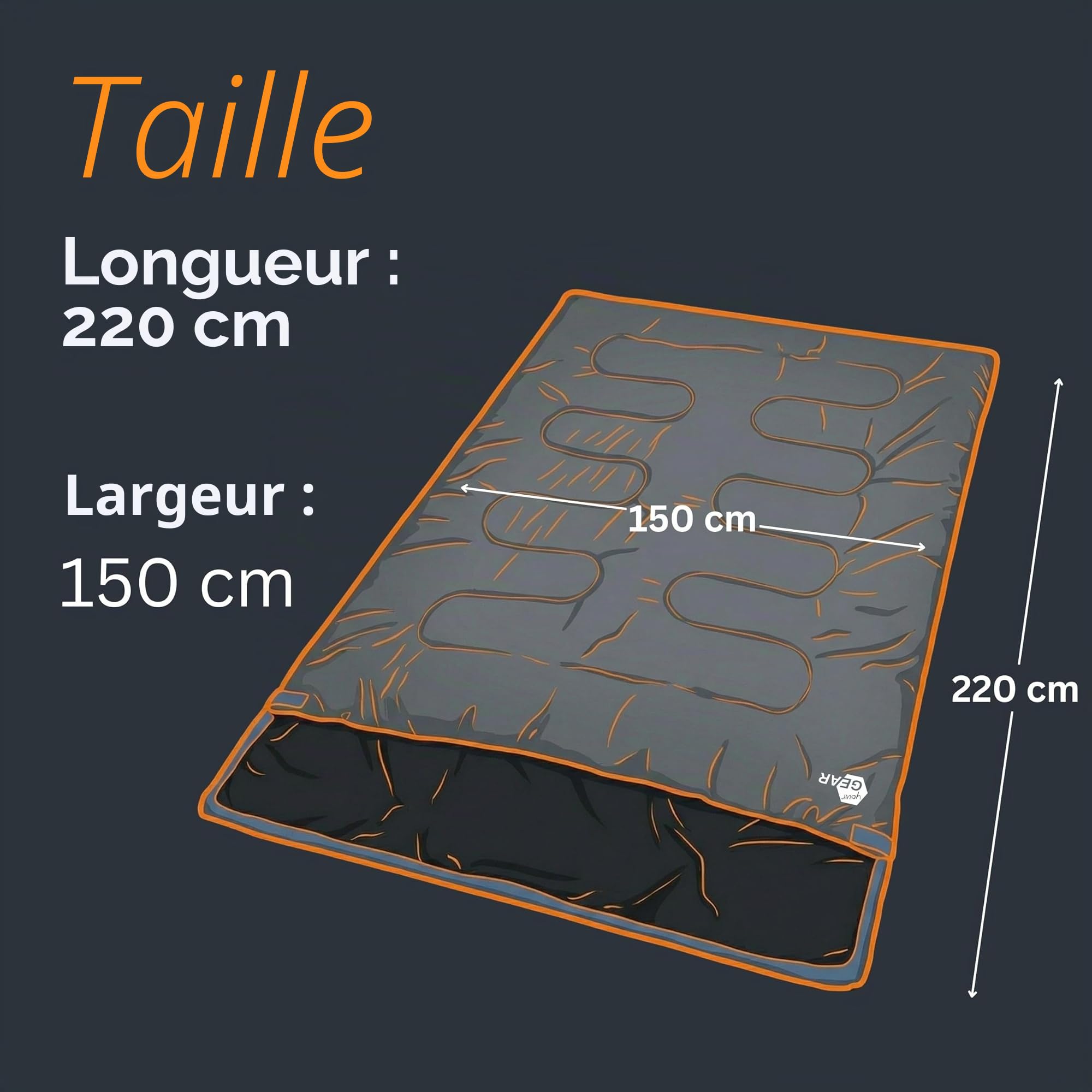 your GEAR Sac de couchage double Marin - XXL - Pour 2 personnes - 220 x 150 cm - Divisible en 2 sacs de couchage individuels - Sac de couchage de camping 3 saisons - Confort +11 °C/extrême -7 °C