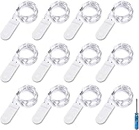 Vista 8 de Guirnalda de luces CR2032 funciona con pilas, 6.6 pies/6.6 ft, 20 luces LED de alambre micro plateado para dormitorio, fiesta de Navidad, decoración