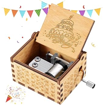 Wooden Hand Crank Music Box Antique Carved Music Box Wood Hand Carved Gift Idea for Family Lovers Birthday Christmas Valentines Day Happy Birthday