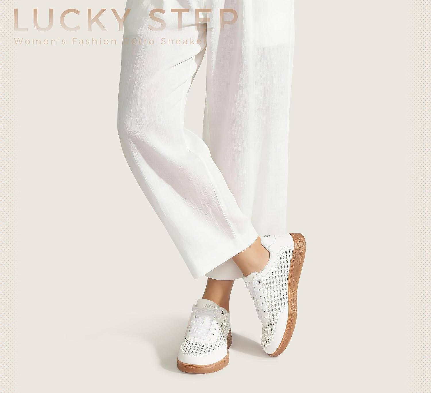 LUCKY STEP Women's Fashion Tennis Shoes Classic Retro Sneakers Casual Gum Sole Braided Raffia Street Style Trendy Walking Footwear
