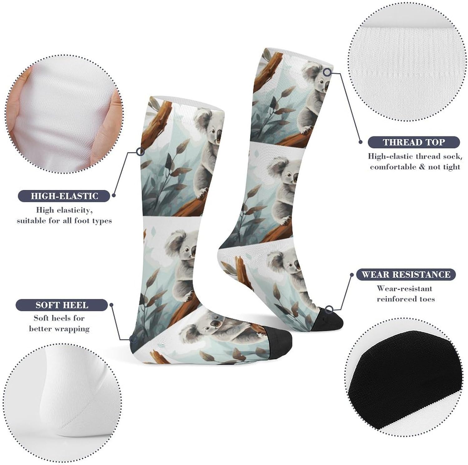 Koala And Butterfly Compression Socks for Women Men Comfort Over The Calf Socks Moisture Wicking Breathable Athletic Sock