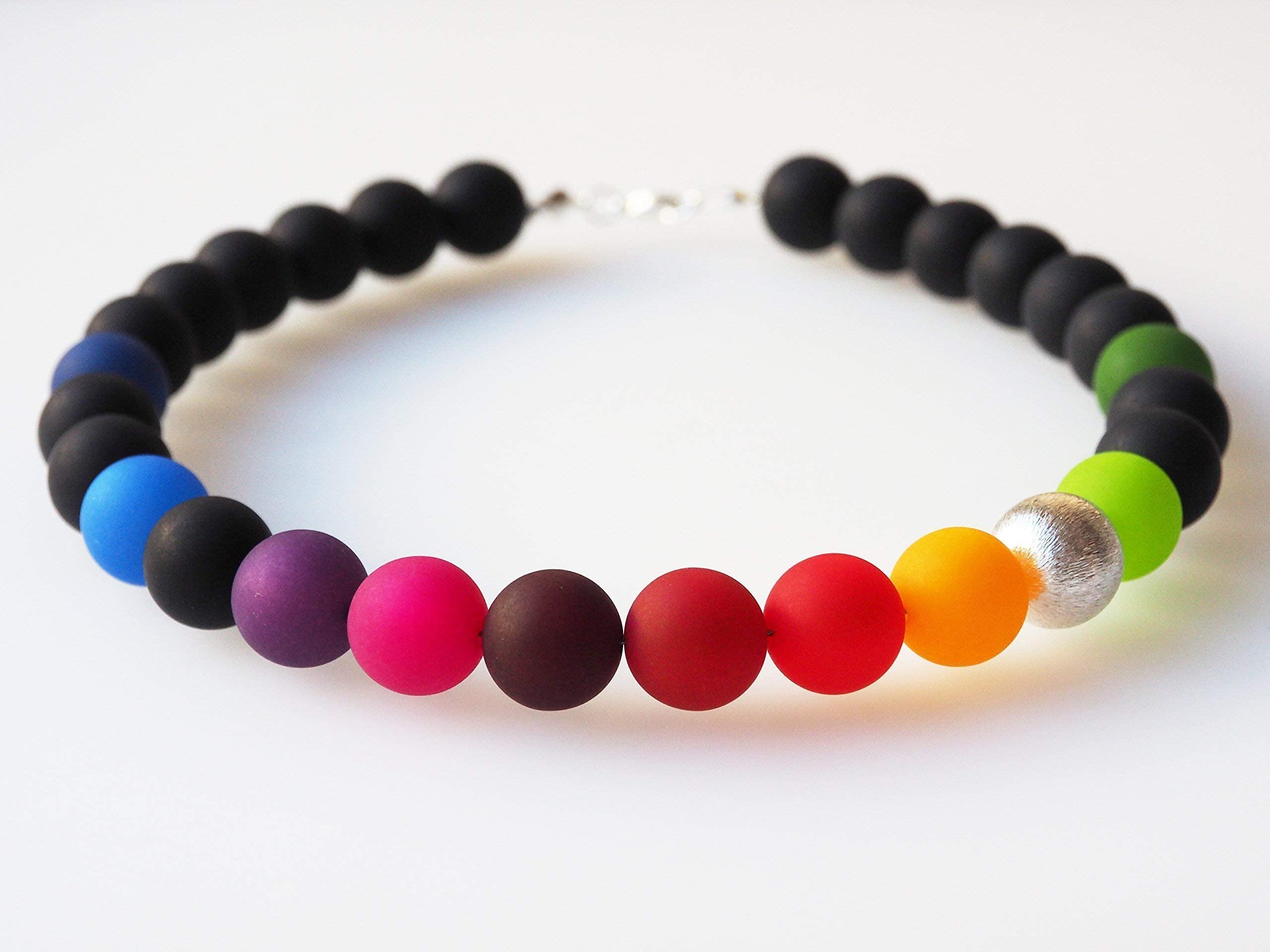 Polariskette Regenbogen schwarz bunt Kette Collier mit großen Polarisperlen