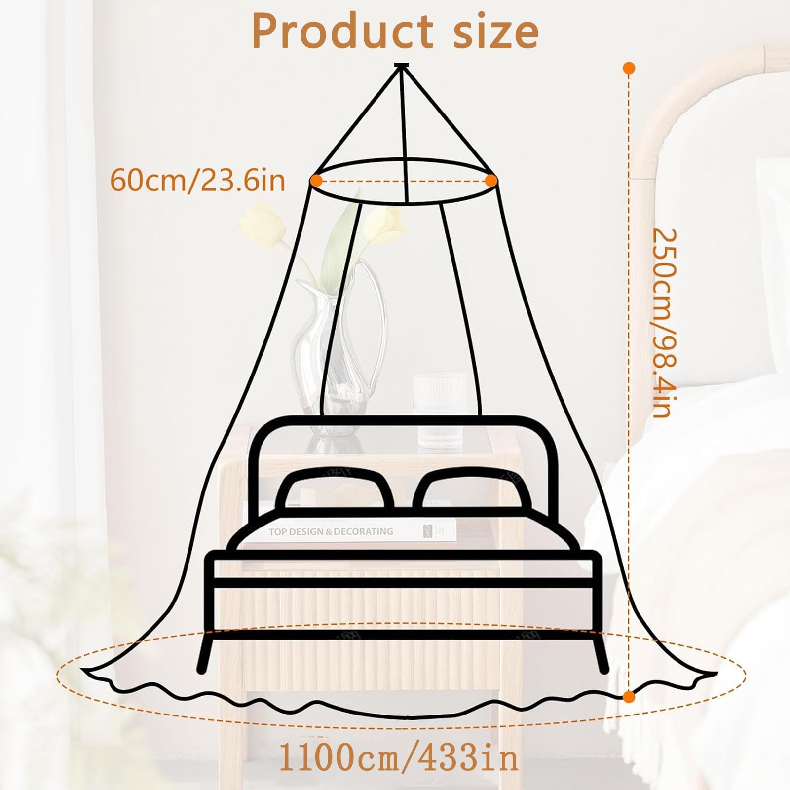 Mosquiteras para Camas 250 x 1100 x 60 Cm Dosel Cama Matrimonio Mosquitero Grande Mosquitera para Cama Mosquito Net Universal Mosquitera para Viajar y En Casa Interior Al Aire Libre (A)
