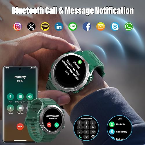 Miniatura 2 de Relojes inteligentes militares para hombres (respuestahacer llamadas), reloj de fitness HD de 1.39 pulgadas, monitor de sueño de frecuencia cardíaca